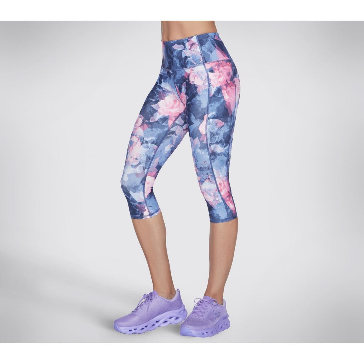 Skechers Performance GO WALK HW Summer Rose Capri Leggings Navy/Hot Pink Doubl - Picture 5 of 9