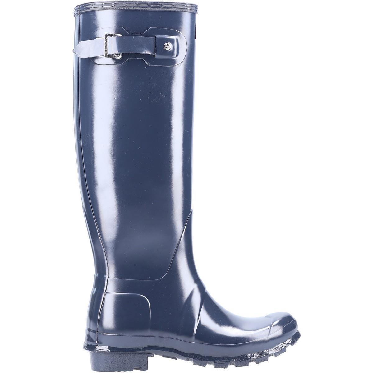 Hunter Original Tall Gloss Wellington Boots Navy Waterproof, Textile lining - Picture 8 of 36