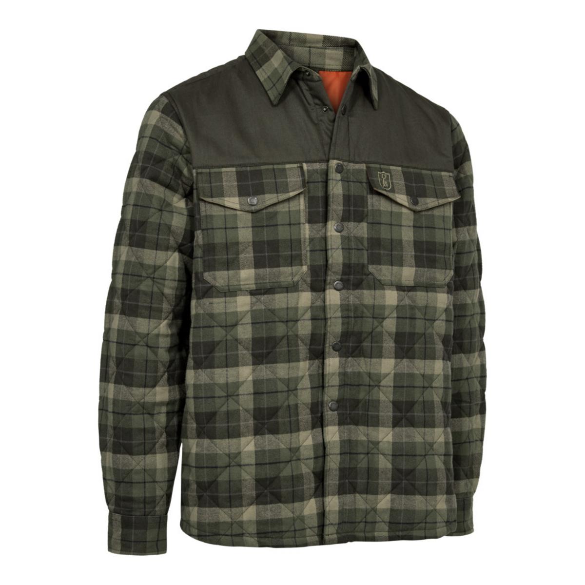 Deerhunter Elbert Padded Shirt Jacket – Quilted Green Check Overshirt with Chest - Picture 3 of 6