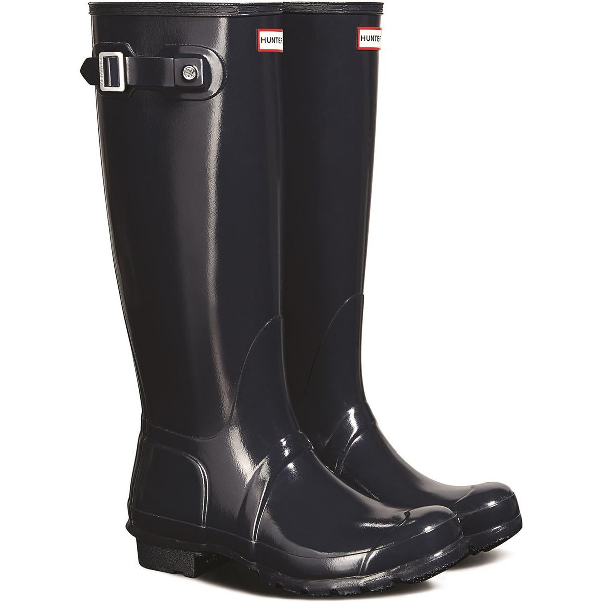 Hunter Original Tall Gloss Wellington Boots Navy Waterproof, Textile lining - Picture 11 of 36
