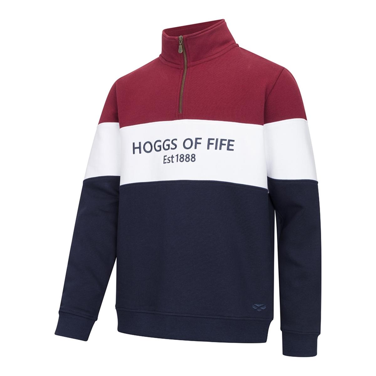 Hoggs of Fife Dumfries 1888 Gents 1/4 Zip Sweatshirt Burgundy/White/Navy 60% c - Picture 2 of 5